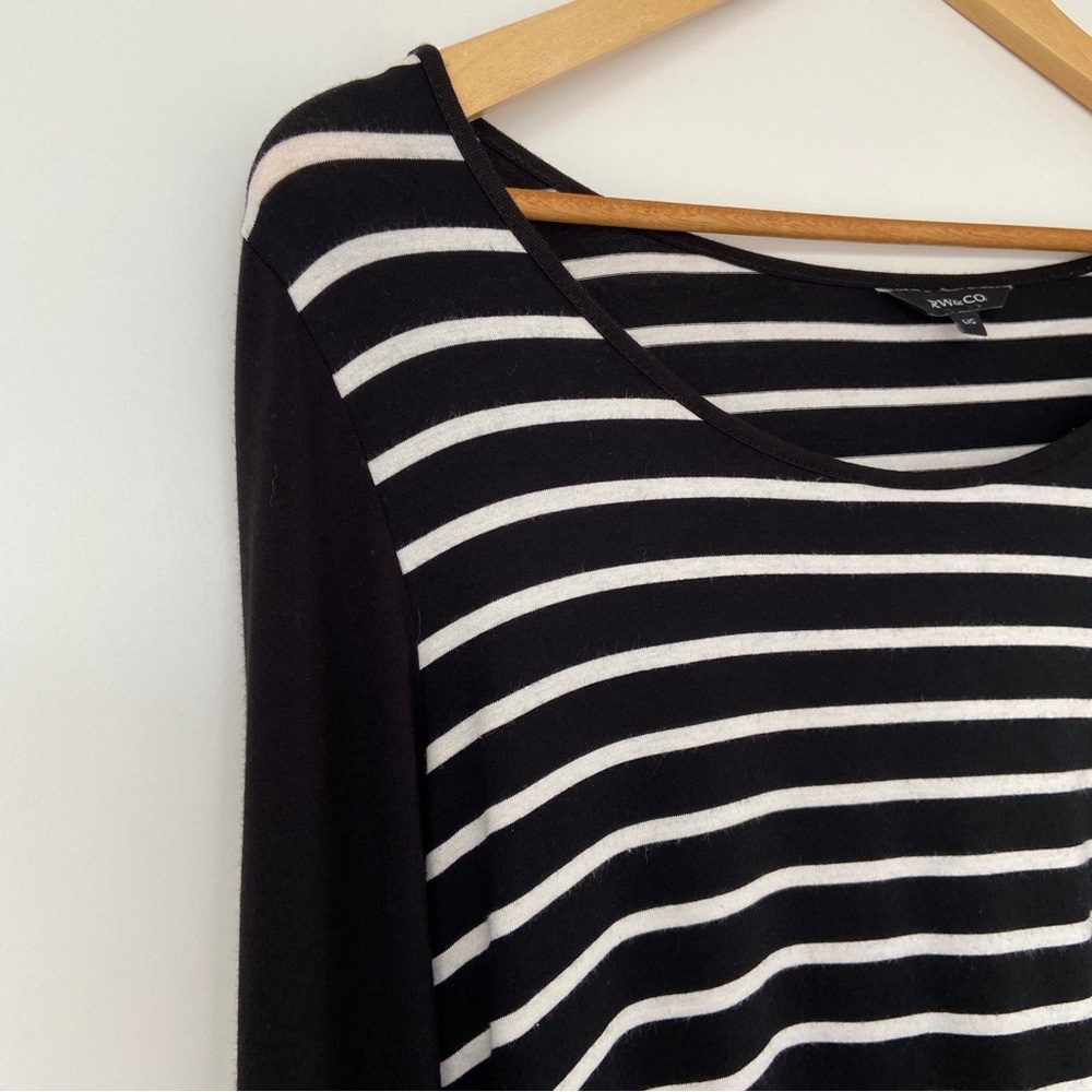 RW&CO. BLACK/WHITE STRIPED VISCOSE JERSERY LONG SLEEVED CREW NECK TOP, LARGE - Picture 3 of 9